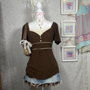 y2k vintage brown tie back blouse